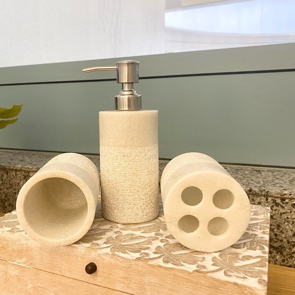 Marble Soap Dispenser, Toothbrush Holder & Cup Set - Picture 2 of 3